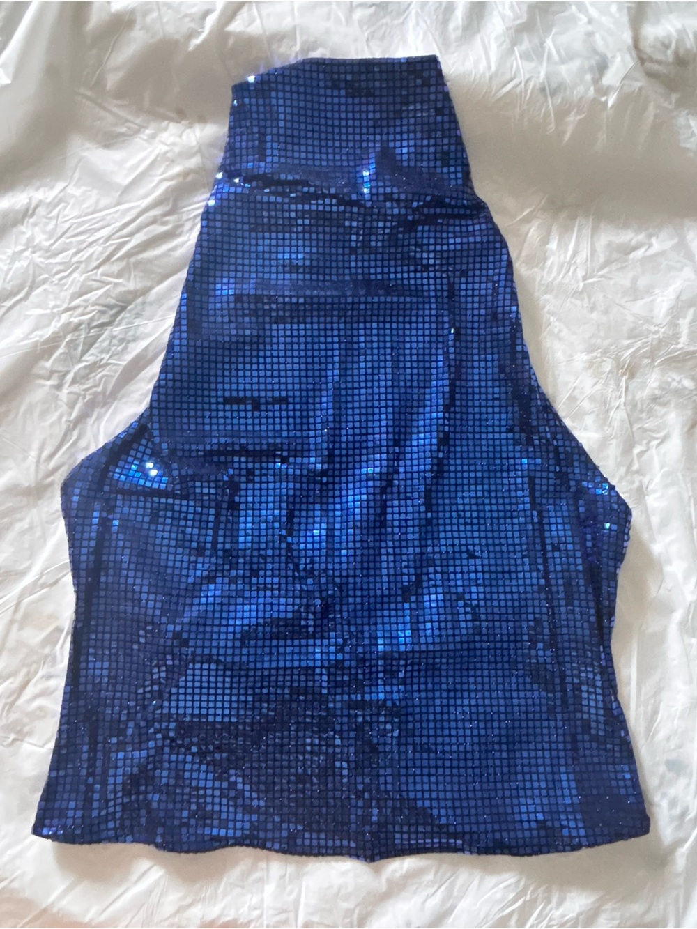 Zara Metallic Blue Sequin Halter Top